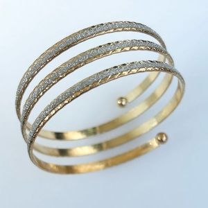 Vintage Spiral Gold Tone Bangle Glitters Three Layers  8”